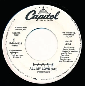 PEABO BRYSON - ALL MY LOVE - CAPITOL P-B-44429 - 45 Record VG++ - Picture 1 of 2