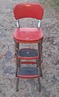 Vintage COSCO Red white Kitchen Step Chair Stool with Slide Out Steps