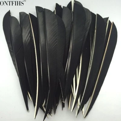 50PCS 5inch Black Parabolic Vanes Fletches Feathers Fletching RW LW - Image 1 of 4
