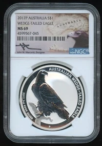 Moneda de plata Australian Wedge-Tailed Eagle 2017-P NGC MS69 1 oz .9999 - Imagen 1 de 2