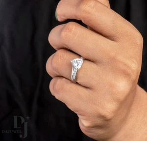 Trillion Cut 1 CT Moissanite Solitaire Engagement Ring Solid 14K White Gold VVS1 - Picture 1 of 9