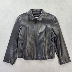 Wilson Maxima Leather Jacket Womens XL Black Full Zip Button Neck Pockets Lined - Picture 1 of 19