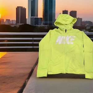 Nike Youth Zip Up Track Jacket Snorkel Hoodie Volt Yellow Boy's Size 7 Large - Picture 1 of 4