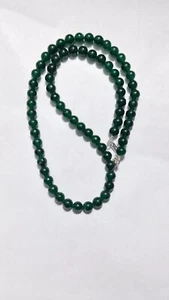 beautiful beryl emerald 14" necklace 7 mm smooth beads made 925 sterling silver - Picture 1 of 10