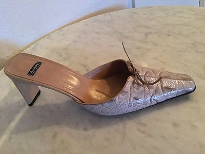 CASADEI Gatito Tacones Genuino Cocodrilo Marrón Mules Para Mujer Talla 7 B Hecho en Italia. Foto 1 de 4