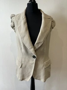 Zara Blazer Size EUR L LINEN FLAX beige Sleeveless summer button up - Picture 1 of 8