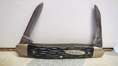 Navaja de Bolsillo Ka-Bar EE. UU. Antigua Plegable Dos Hojas Manijas de Baquelita 3 9/16" Foto 1 de 4