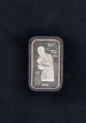 VERY RARE 1978 WORLD CHAMPION MUHAMMAD ALI  SILVER BAR 1 TROY OUNCE boxing boxer - Image 1 of 2