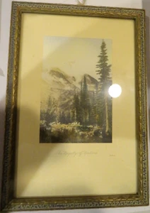 Vintage Glass Framed Valley to Snowcap Mountain Picture 3.5" X 5.25" - Picture 1 of 6