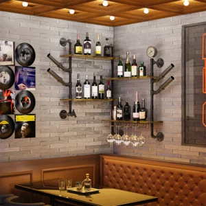 Pipa de esquina industrial estante de vino botella de licor estantes colgantes estante de pared de whisky - Imagen 1 de 14