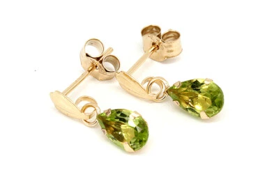9ct Gold Peridot Teardrop Earrings Made in UK Gift Boxed  - Image 1 of 4