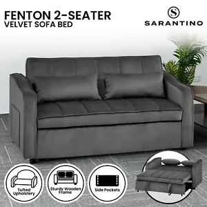 Sarantino Fenton Dark Grey 2-Seater Velvet Sofa Bed with Cushions - Picture 1 of 9