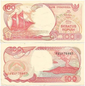 1992 BANK of INDONESIA Circulated "100 RUPIAH" Note "Two-Masted SAILING SHIP" - Picture 1 of 3