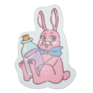 Anime süß rosa Hase Kaninchen lila Trank Flasche blaue Schleife Aufkleber - Bild 1 von 2