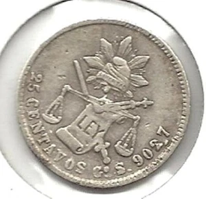 OLD GoS 1882 25 CENTAVOS SILVER GUANAJUATO COIN MEXICAN LIBERTAD SECOND REPUBLIC - Imagen 1 de 9