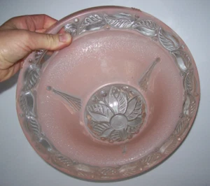 Vintage Mid Century 3 Chain Ceiling PINK Frosted and Clear Light Shade - Picture 1 of 22