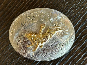 Montana Silversmiths Nickel Swirl Western Bull Rider Cowboy Belt Buckle New - Picture 1 of 4