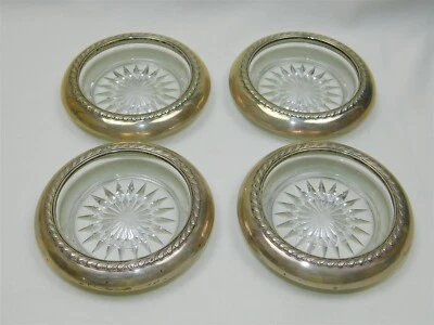 4 Vintage Crystal and Sterling Silver Glass Coaster Set 4 in. - Image 1 of 4