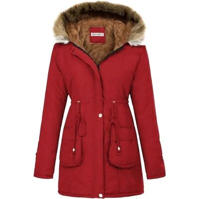 Grace Karin Size M Strong Red Parka Anorak Hooded Military Jacket Coat - Image 1 of 4