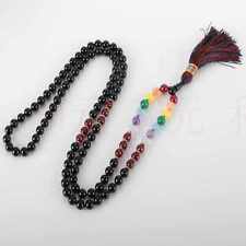 8mm 108 natural mala garnet 7 chakra black agate bead necklace Restore Pray