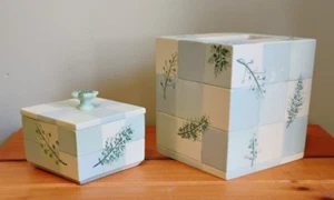Vintage Croscill Rainer Tissue Box Cover & Vanity Powder Lidded Trinket Box Set - Picture 1 of 20