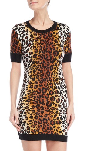 Love Moschino maglione abito stampa animalier maglia manica corta donna US M IT 42 nuovo con etichette