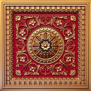 3D Tin Look D1215 Gold Red Blue PVC Drop In Ceiling Tiles 2x2 Lot of 6 Pcs - Picture 1 of 1