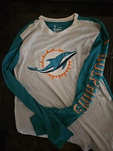 Miami Dolphins Nike Dri Fit Long Sleeve 2 Tone Mens M Medium - Picture 1 of 5