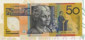 Australian Rare RADAR First Prefix $50 Folder - AA96 003300 Fraser Evans Polymer - Foto 1 di 3