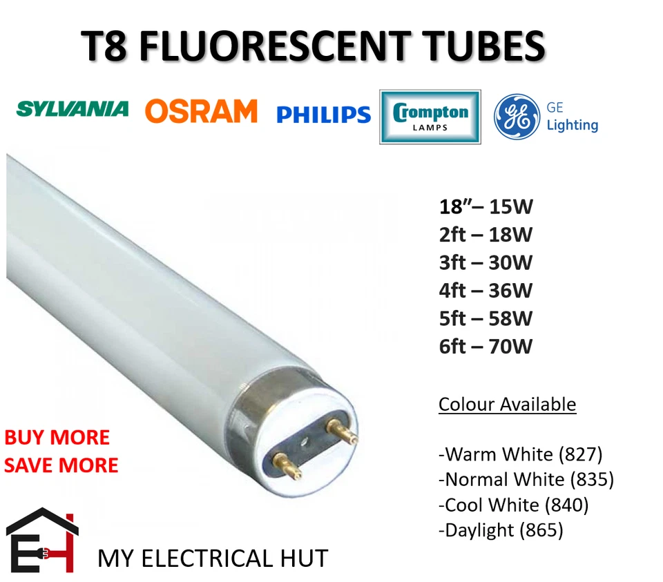 T8 Fluorescent Tube 15W 18W 30W 36W 58W 70W Warm White Cool White Daylight BRAND - Image 1 of 1