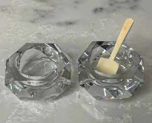 2 Vintage Baccarat Kristall Frankreich Salzkeller Paar Set sechsseitig mit einem Löffel - Bild 1 von 8