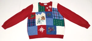 Vintage Alfred Dunner Damen Weihnachtspullover Urlaub Patchwork Strick hässlich ~ Gr. Lg - Bild 1 von 21
