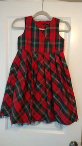 George Girls Red Plaid Holiday Party Dress Tartan Plaid Green Black Satin Sz 10 - Picture 1 of 5