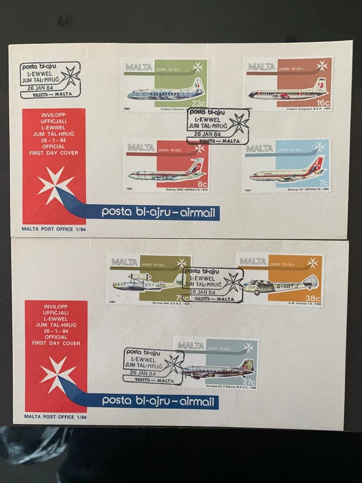MALTA 1984 AIR - AIRCRAFT 7v ON 2 x FIRST DAY COVERS - VALLETTA SHS SG729/735 - Image 1 of 1