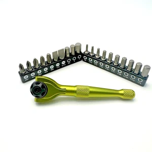 Controlador de brocas de trinquete micro cabezal giratorio de aluminio de 1/4" con juego de brocas de 20 piezas - Imagen 1 de 8