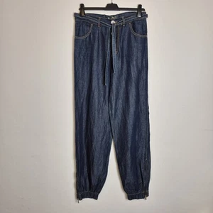 Pinko W27 L33 Dark Blue Denim Linen Blend Loose Fit Jeans Barrel Tie Belt - Picture 1 of 15