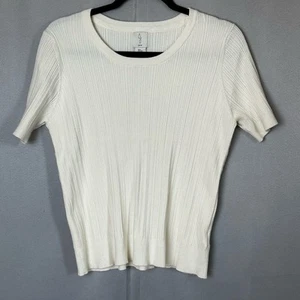 Women's EUC Joie Off White Cable Knit Short Sleeve Casual Sweater Blouse- Size L - Picture 1 of 5