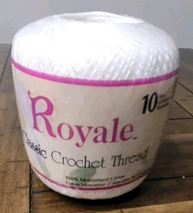 Royale Classic Crochet Thread Size 10 White 400 Yds NEW 100% Mercerized Cotton - Picture 1 of 6
