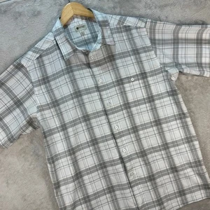 Haggar Men's Plaid Short Sleeve Button Up Shirt Gray White Lightweight Sz L - Picture 1 of 8