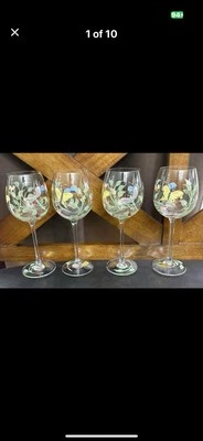 Lenox Butterfly Meadow Wine Glasses ~Hand Painted ~9 1/4" -set of 4 with box - Image 1 of 4