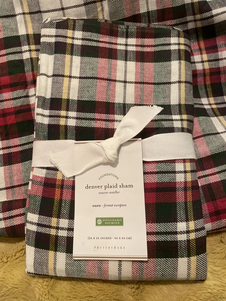 Nueva funda nórdica Pottery Barn Denver a cuadros completa/reina + Euro Sham Foto 1 de 4