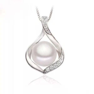 Genuine Freshwater Pearl & Simulated Diamond Teardrop Necklace - Foto 1 di 6