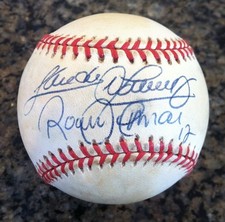 ROBERTO ALOMAR (HOF 2011) & SANDY ALOMAR, Jr. signed OAL Budig Baseball PSA