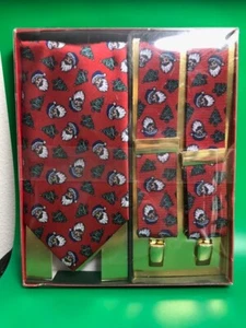 Juego de Corbata y Tirantes - Patrón de Papá Noel y Árbol Rojo Navidad Nuevo en Caja - Imagen 1 de 3