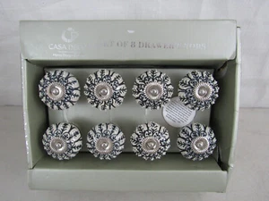 Casa Decor Drawer Knobs Handcrafted Ceramic White Black Silver Set of 8 New Open - Picture 1 of 12