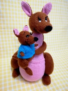 Toy knitting patterns - Knit a charming kangaroo with baby, height 16 inches - Picture 1 of 5