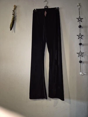 Ladies black velour flared leggings. GothicAlternative. Size ML. final sale. - Image 1 of 3