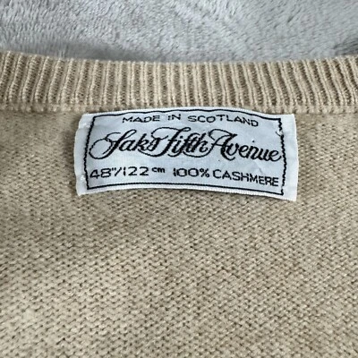 Vintage Saks Fifth Avenue Cashmere Vest L Beige Scotland Sleeveless Mens 90s - Image 1 of 4