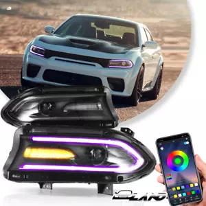 VLAND RGB DRL LED Headlights For 2015-2023 Dodge Charger Color Change Lamps Pair - Picture 1 of 15