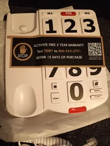 Acenis TerryPhone Big Button Telephone Handset White Landline NEW - Picture 1 of 5